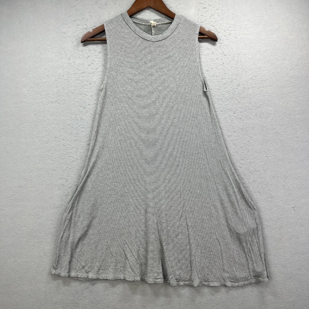 Elan Sleeveless Midi Dress Womens Grey Striped Pockets Casual A Line Boho Chic
